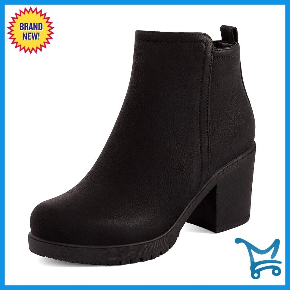 Women's Ankle Boots Chunky Heel Platform Pointed Toe Side Zipper